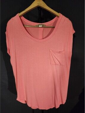 MISIA Women’s Small Summer Peach Scoop Neck Top Botton-backed Cuffed Sleeve 080
